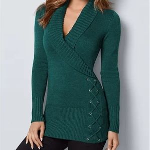 VENUS | Dark Green Side Lace up Sweater